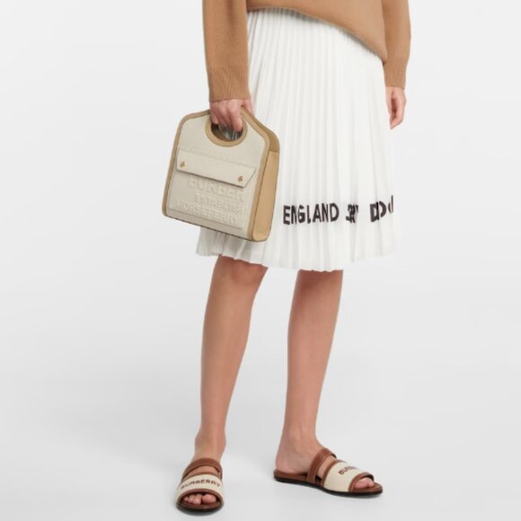 BURBERRY - WOMEN’S SIZE 36.5 LOGO STRAP CANVAS LEATHER SANDALS - Picture 2 of 5